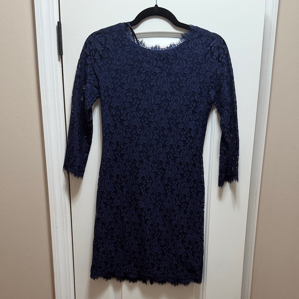 Diane Von Furstenberg Navy Long Sleeve Lace Dress